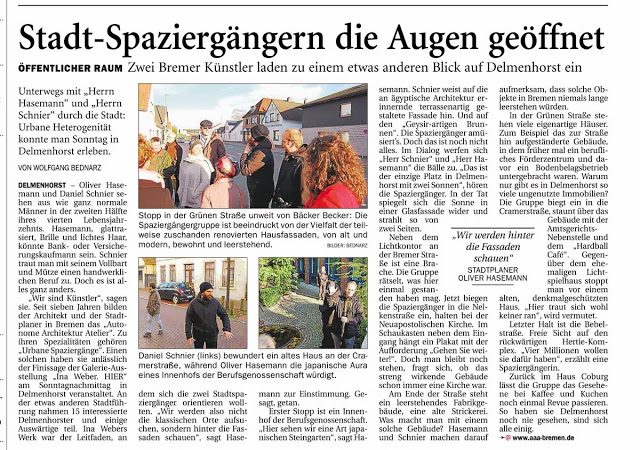 Delmenhorster Kurier, 12.11.2013 "Stadt-Spaziergängern die Augen geöffnet" © Wolfgang Bednarz, NWZ, Oldenburg