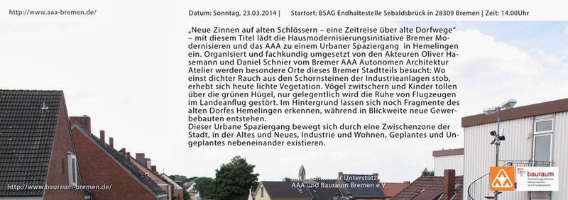 Urbaner Spaziergang "Neue Zinnen auf alten Schlössern – eine Zeitreise über alte Dorfwege" am Sonntag, den 23.03.2014 um 14Uhr