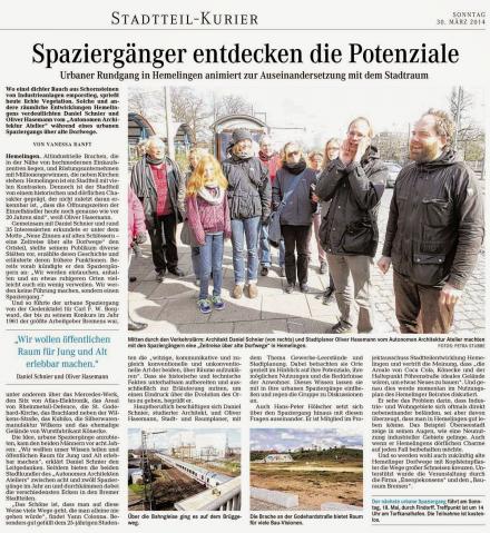 Weser Kurier, 30.03.2014 "Spaziergänger entdecken die Potentiale" (c) Vanessa Ranft 